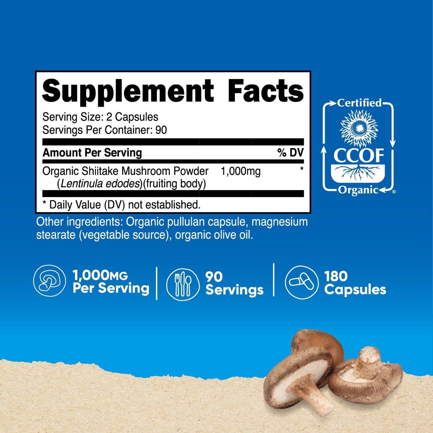 Nutricost Organic Shiitake Mushroom Capsules, 180 Capsules