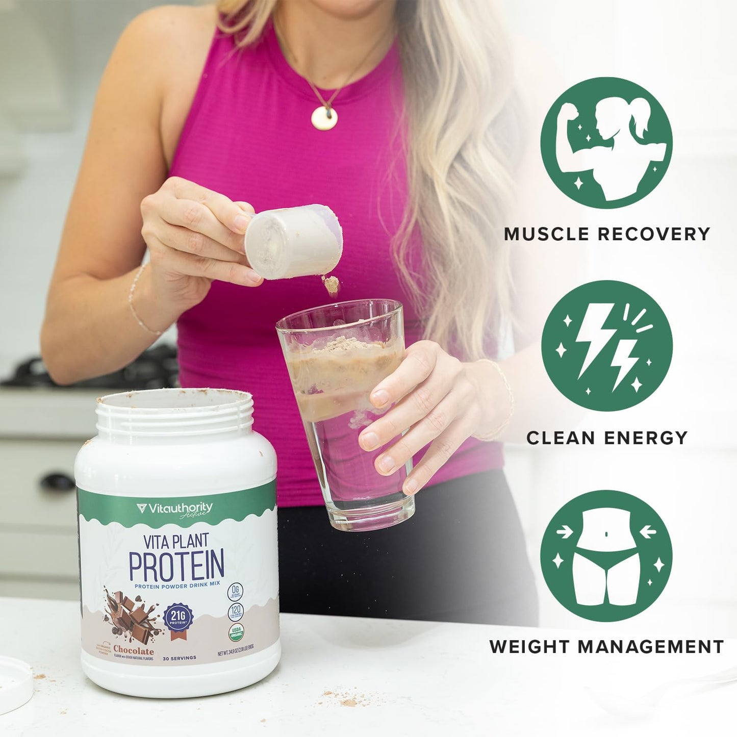 Vitauthority Organic Plant Based Protein for Women Complete Vegan Protein Powder with BCAAs & MCTs Plant-Based 21g Vanilla Flavored, Dairy-Free, Gluten-Free, No Added Sugar, Supports Muscle Recovery, 34.6 oz