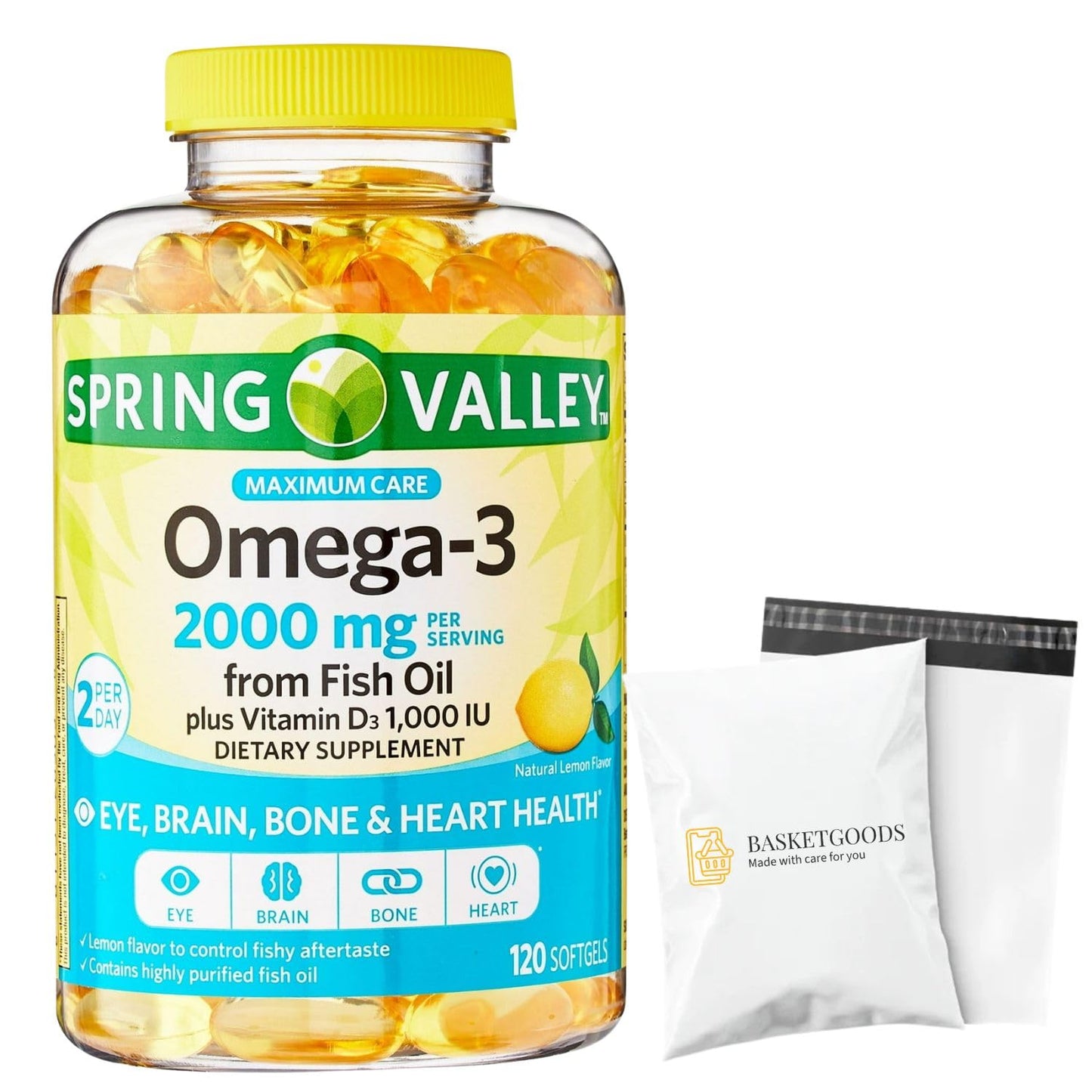 BASKETGOODS Omega-3 Fish Oil 2000 mg Softgels, 120 Count