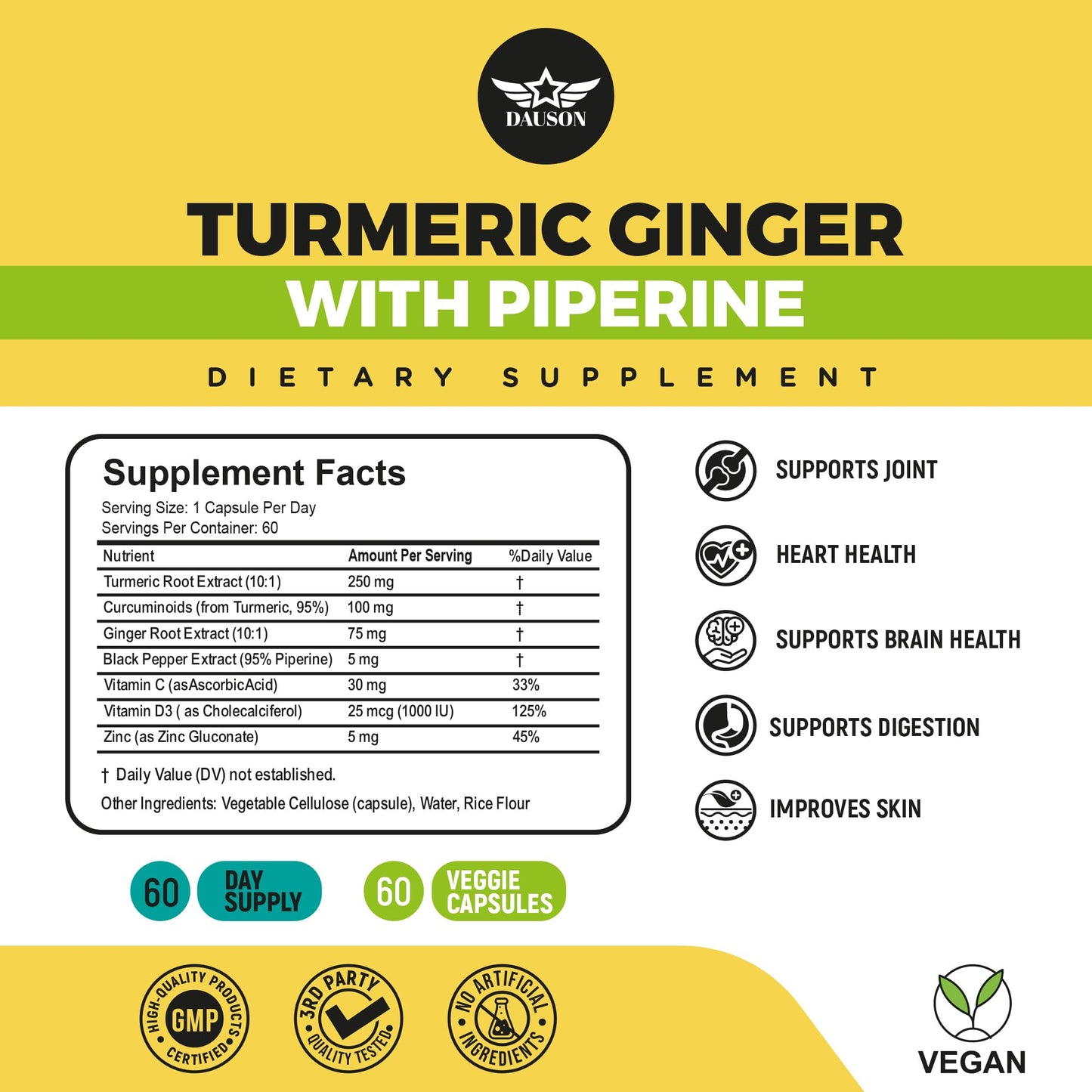 DAUSON Turmeric Curcumin Supplement 60 Capsules