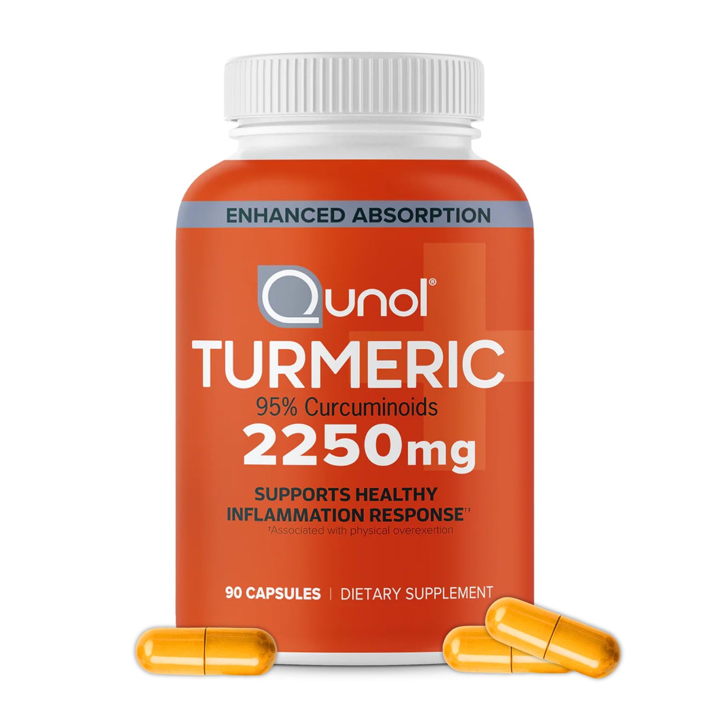Qunol Turmeric Curcumin 2250mg Black Pepper Extract for Enhanced Absorption Capsules, 90 Count