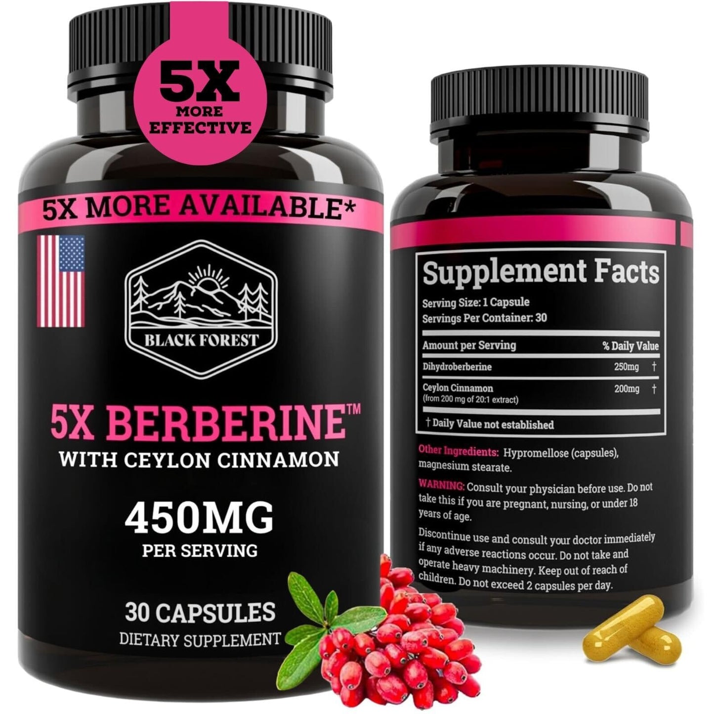 Black Forest Berberine Dihydroberberine Capsule 30 Count with Ceylon Cinnamon
