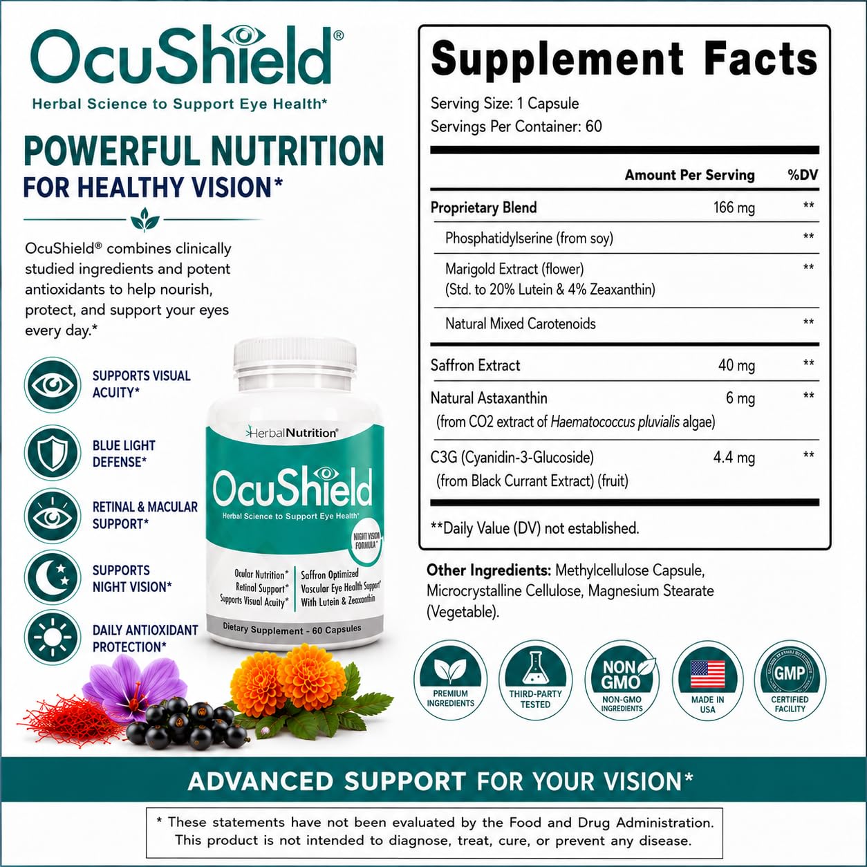 Herbal Nutrition OcuShield Eye Health Support Supplement Capsule 2-Pack