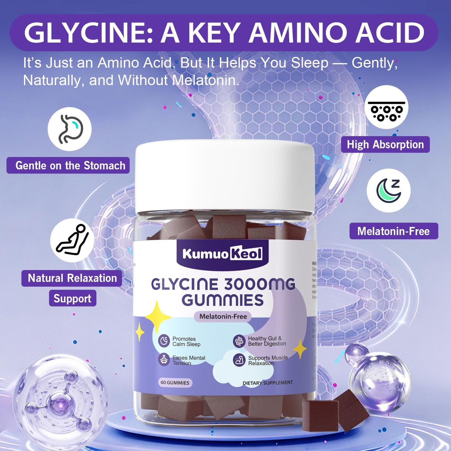 KumuoKeol Glycine 3000mg Gummies 60 Count