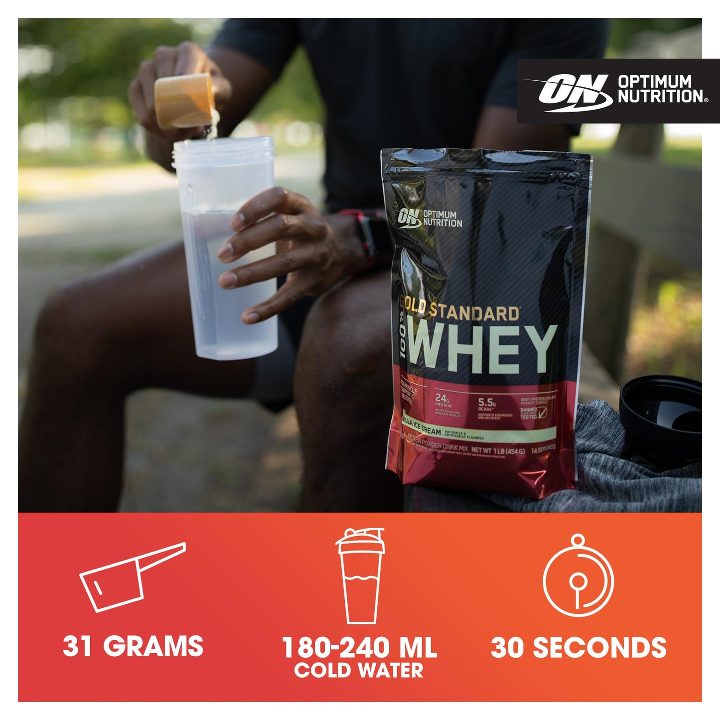 Optimum Nutrition Gold Standard 100% Whey Vanilla Ice Cream Powder, 15.9 Ounce