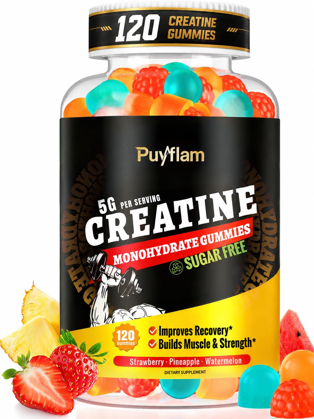 Puyflam Creatine Monohydrate Gummies Sugar Free, 120 Count