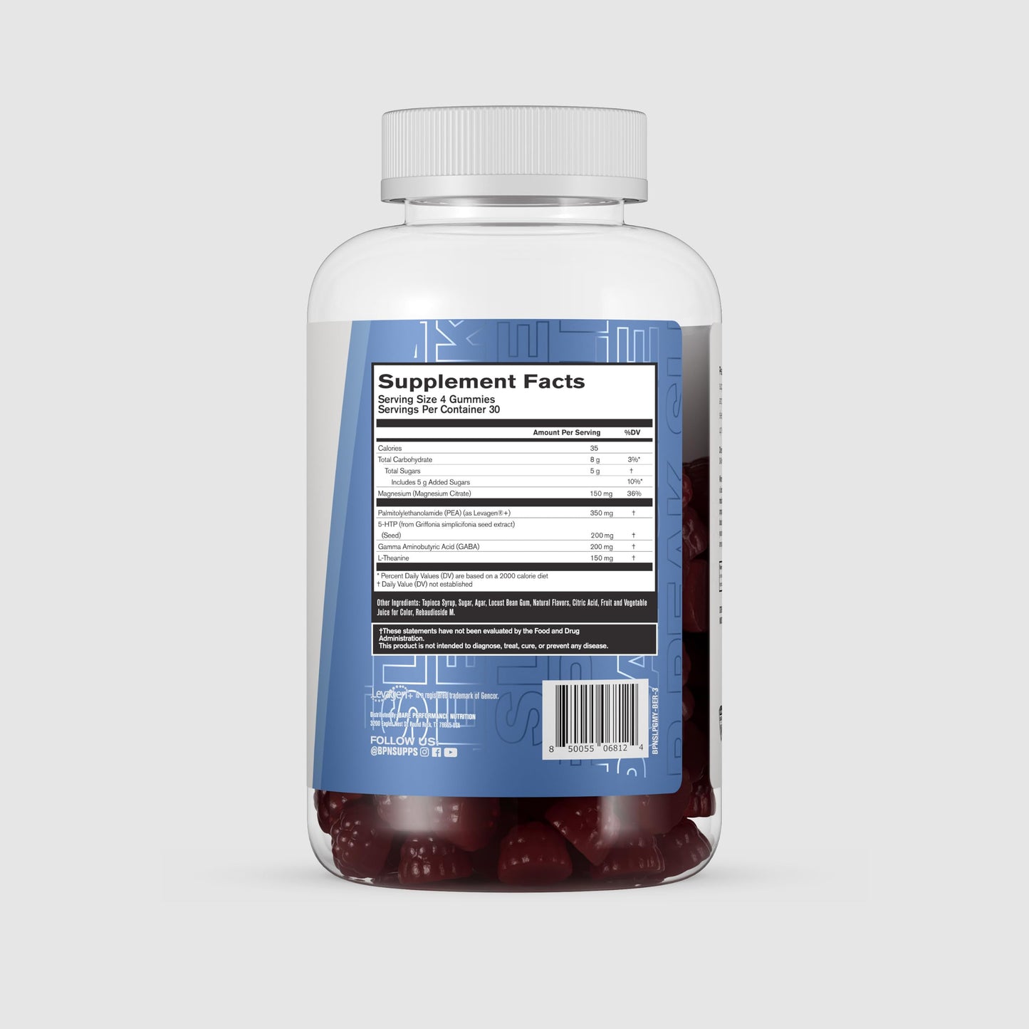 BARE PERFORMANCE NUTRITION BPN Peak Sleep Gummy Sleep Aid & Recovery Support Supplement, 120 Gummies