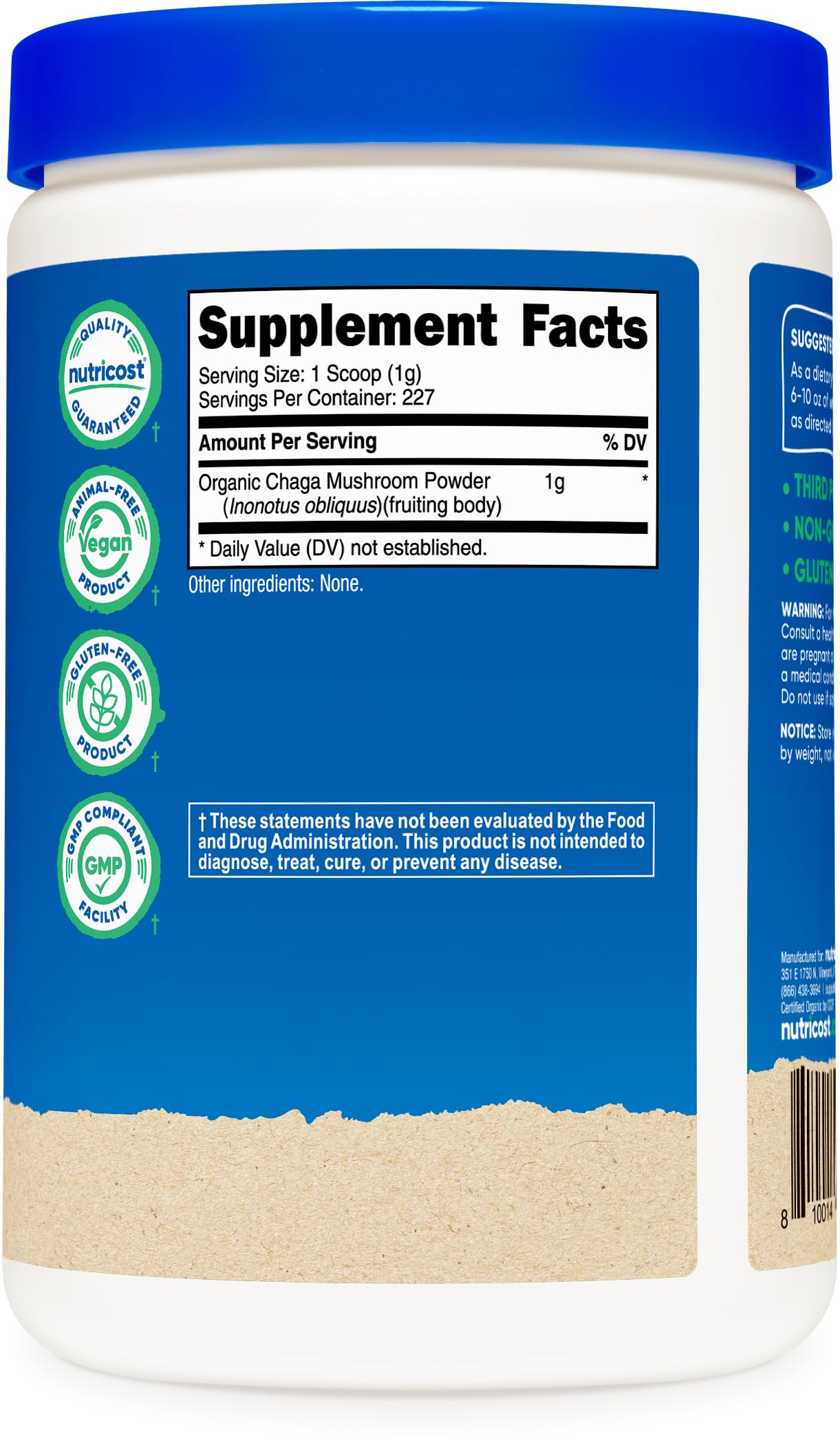 Nutricost 100% Organic Chaga Mushroom Powder 8.1 Ounce
