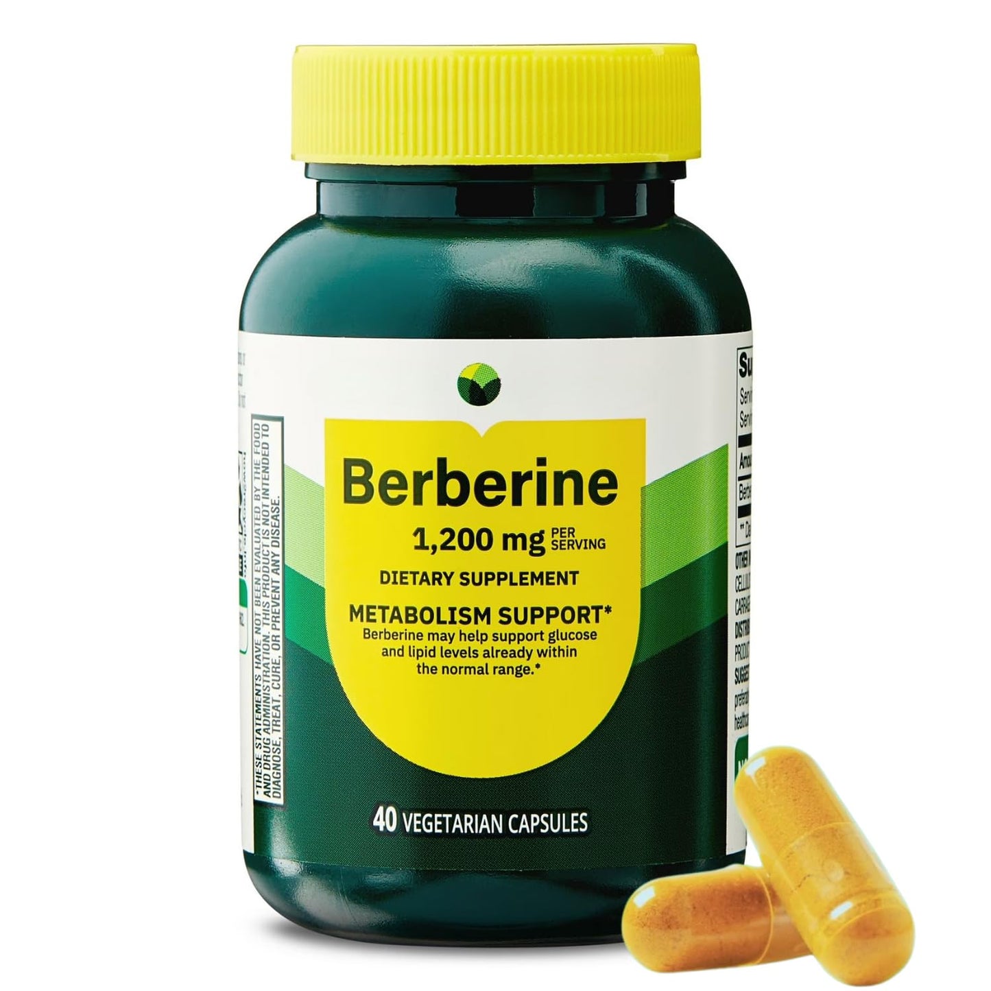 Generic 1200mg Berberine Herbal Supplement Vegetarian Capsules, 40 Count