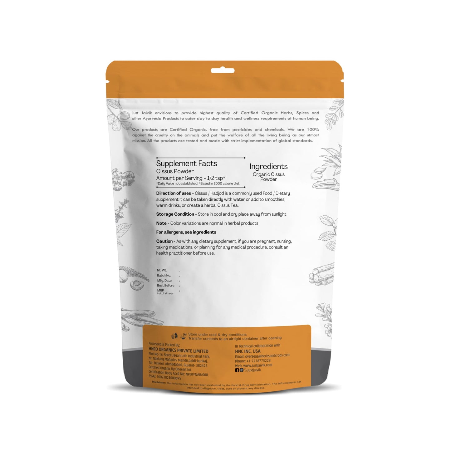 Just Jaivik Cissus Quadrangularis Powder 8 Ounce