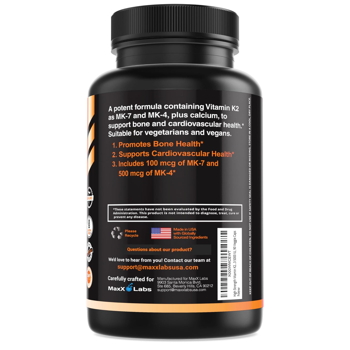 MaxX Labs Vitamin K2 Supplement Full Spectrum K2-MK7, MK4 & Vitamin D Capsule, 90 Capsules