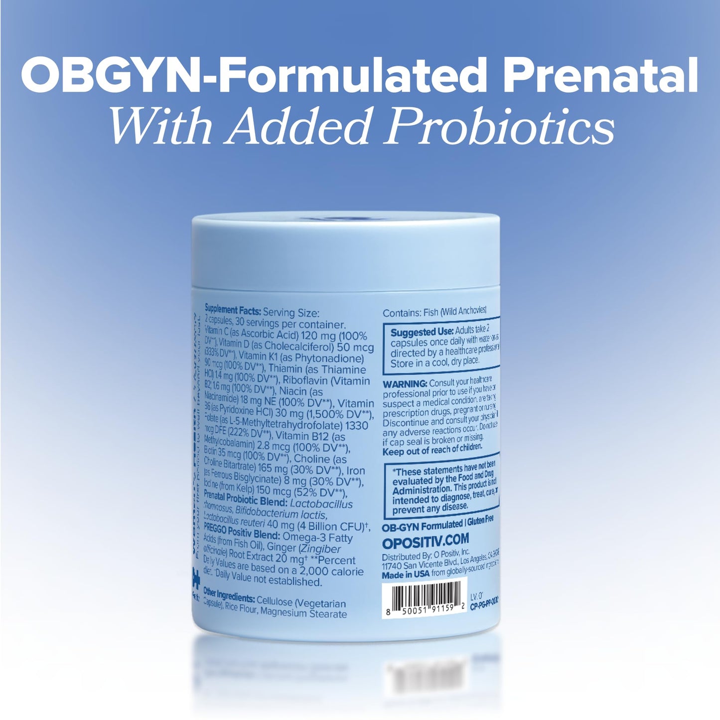 O Positiv PREGGO Prenatal + Probiotic Multivitamin Capsules, 60 Count