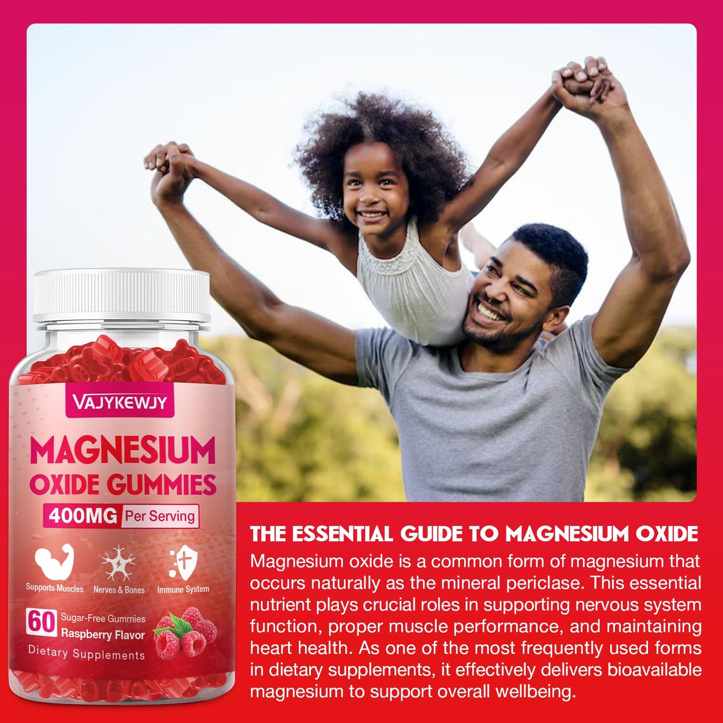 VAJYKEWJY Magnesium Oxide Gummies 400mg for Adults & Kids, 120 Count