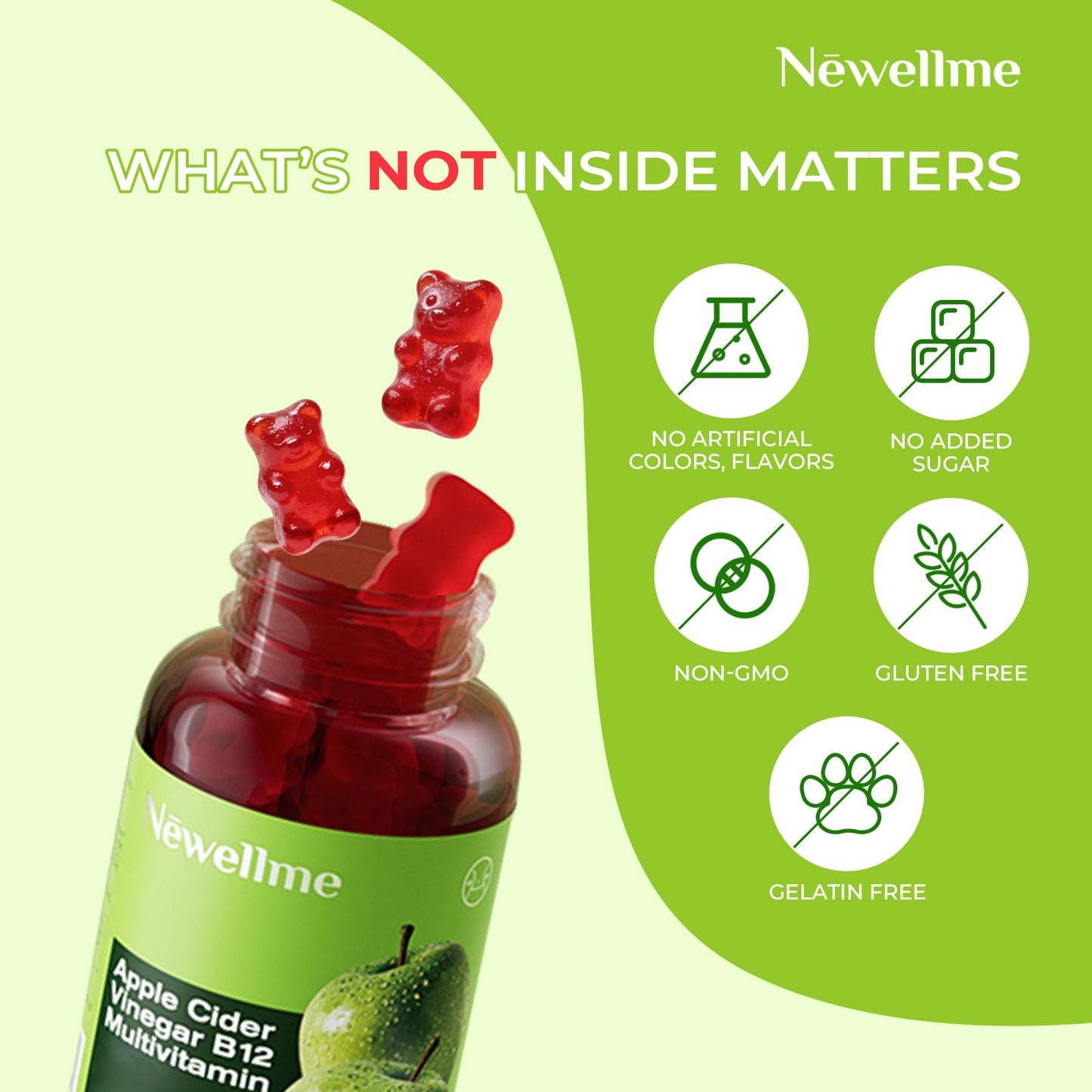 NEWELLME ACV Gummies with the Mother & B12, 60 Count
