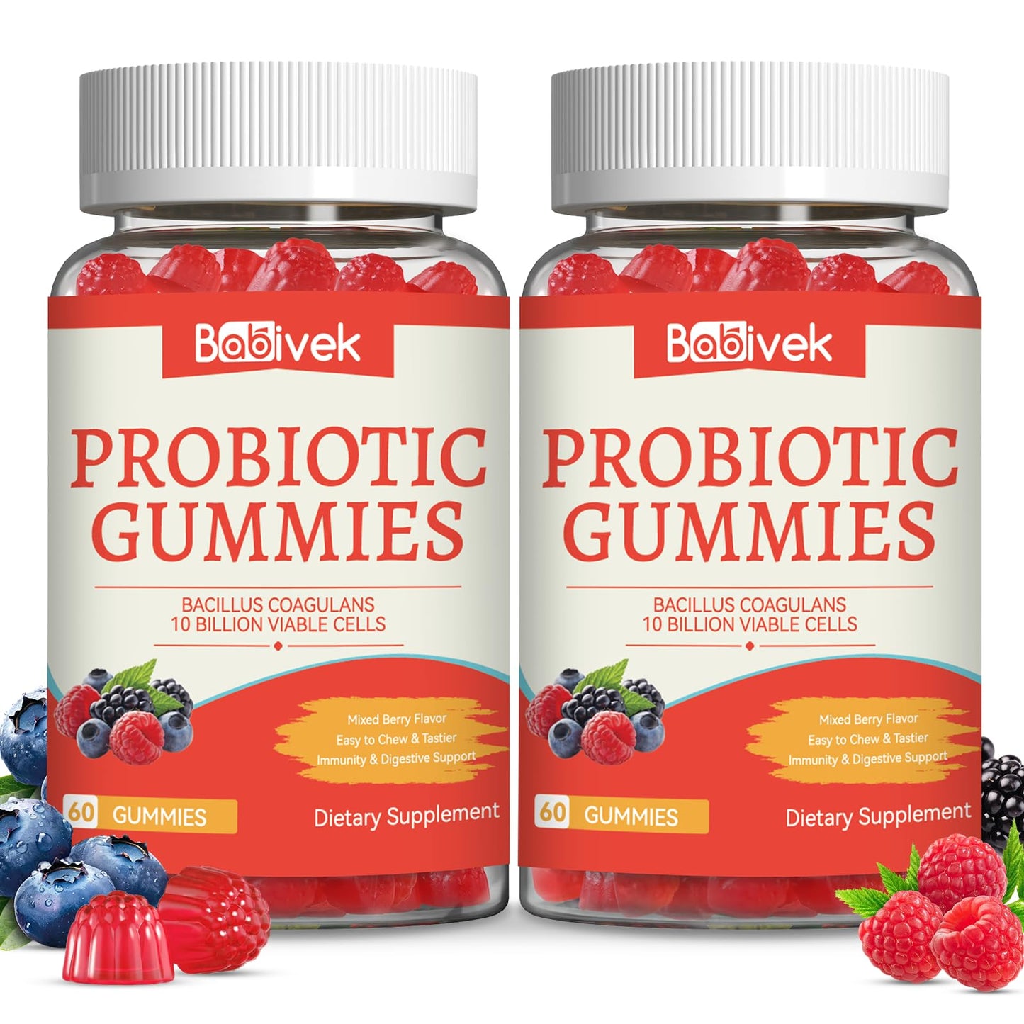 Babivek Probiotic Gummies 10 Billion CFU Bacillus Coagulans, 120 Count