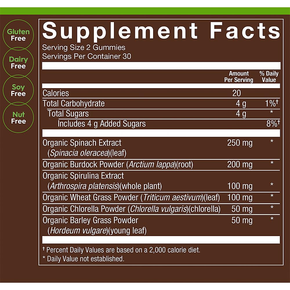 plnt Organic Wild Greens Gummies - Whole Food Antioxidant Support - Apple, 60 Gummies