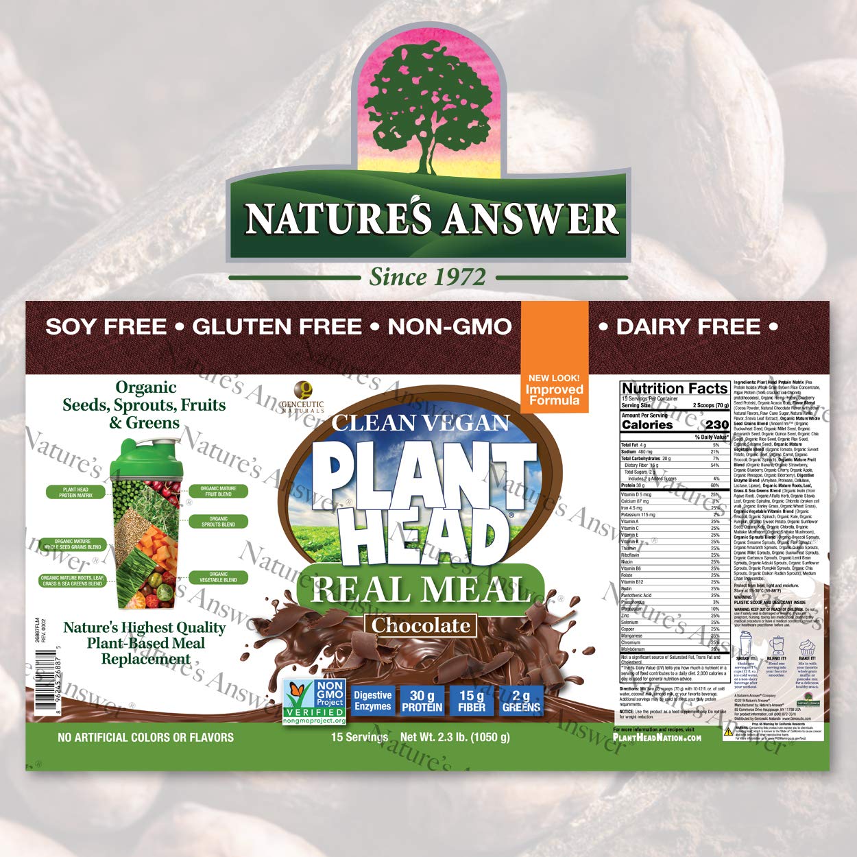 Genceutic Naturals Plant Head Real Meal Dietary Supplement Powder 2.3 Pound