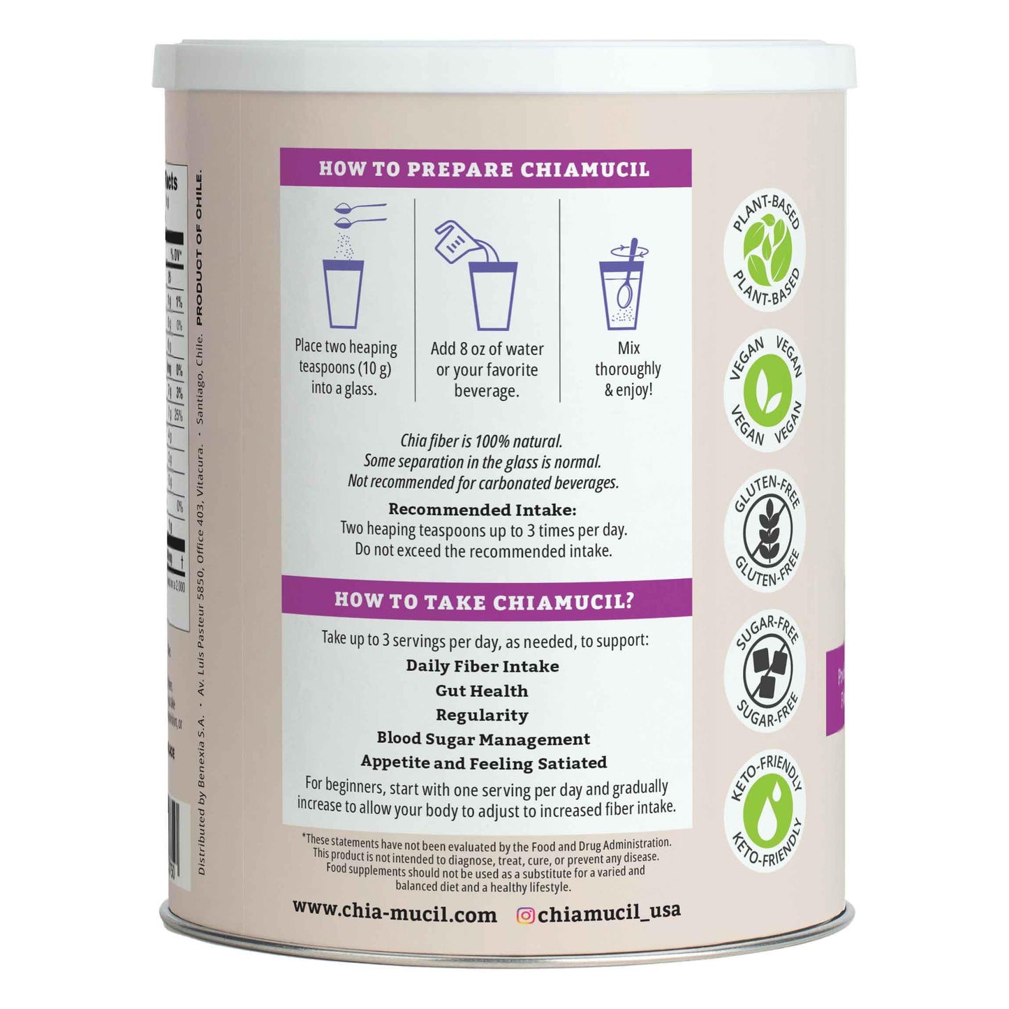 BENEXIA Chiamucil Prebiotic Chia Fiber Powder & Inulin, 36.7