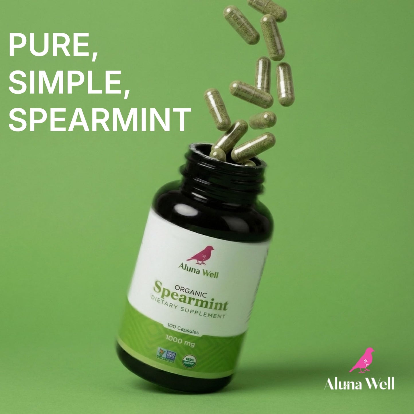 Aluna Well Organic Spearmint Capsules 1000mg, 1 Capsule