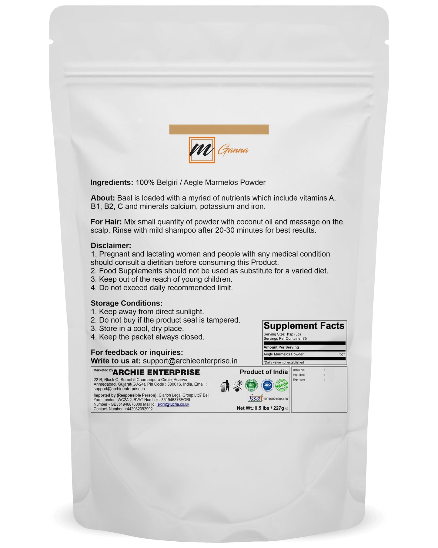 mGanna Bael Powder (Aegle Marmelos) Wood Apple Powder, 8