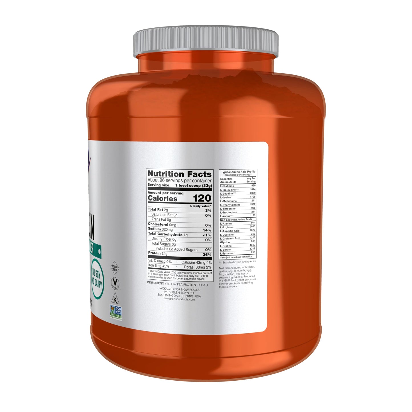 NOW Foods Pea Protein 24 g, Fast Absorbing, Unflavored Powder, 112 Servings