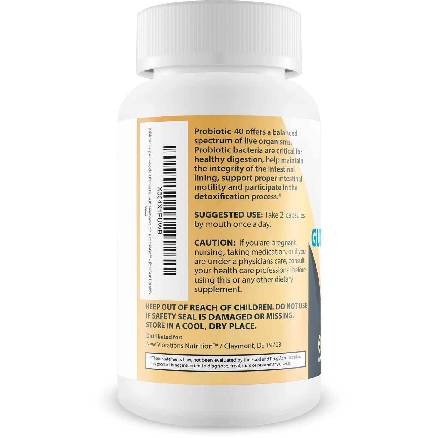 New Vibrations Nutrition Biblical Super Foods Ultimate Gut Restoration Probiotic Capsule 60 Count