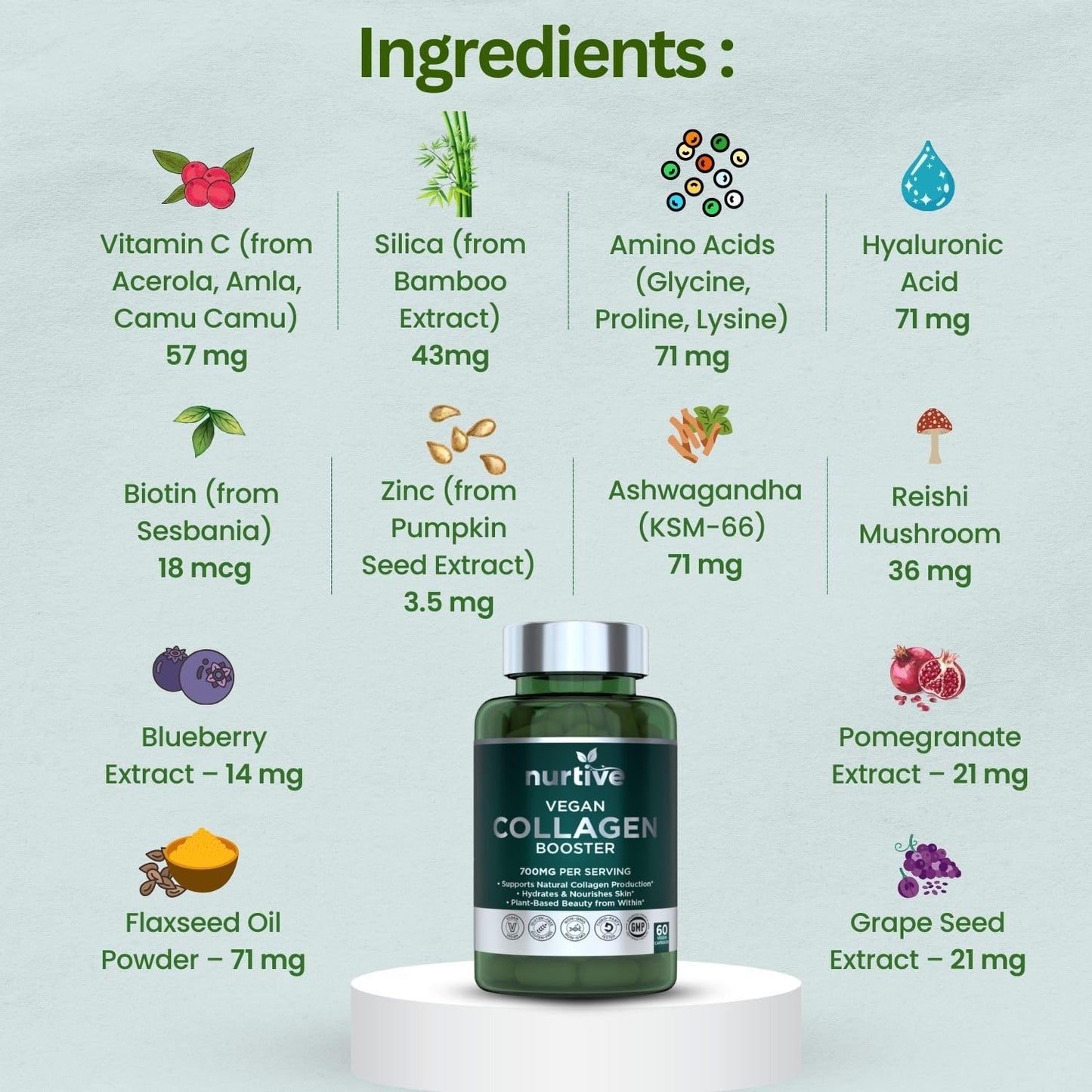 NURTIVE Plant-Based Collagen Booster Capsule 60 Count