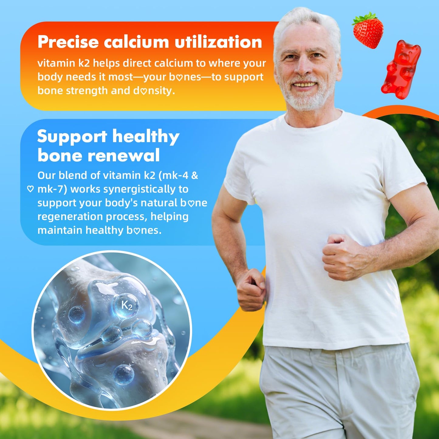 Youlikee Vitamin K2 Gummies Dual Formula Vitamin K2 Supplement with MK-7 & MK-4, 60 Gummies