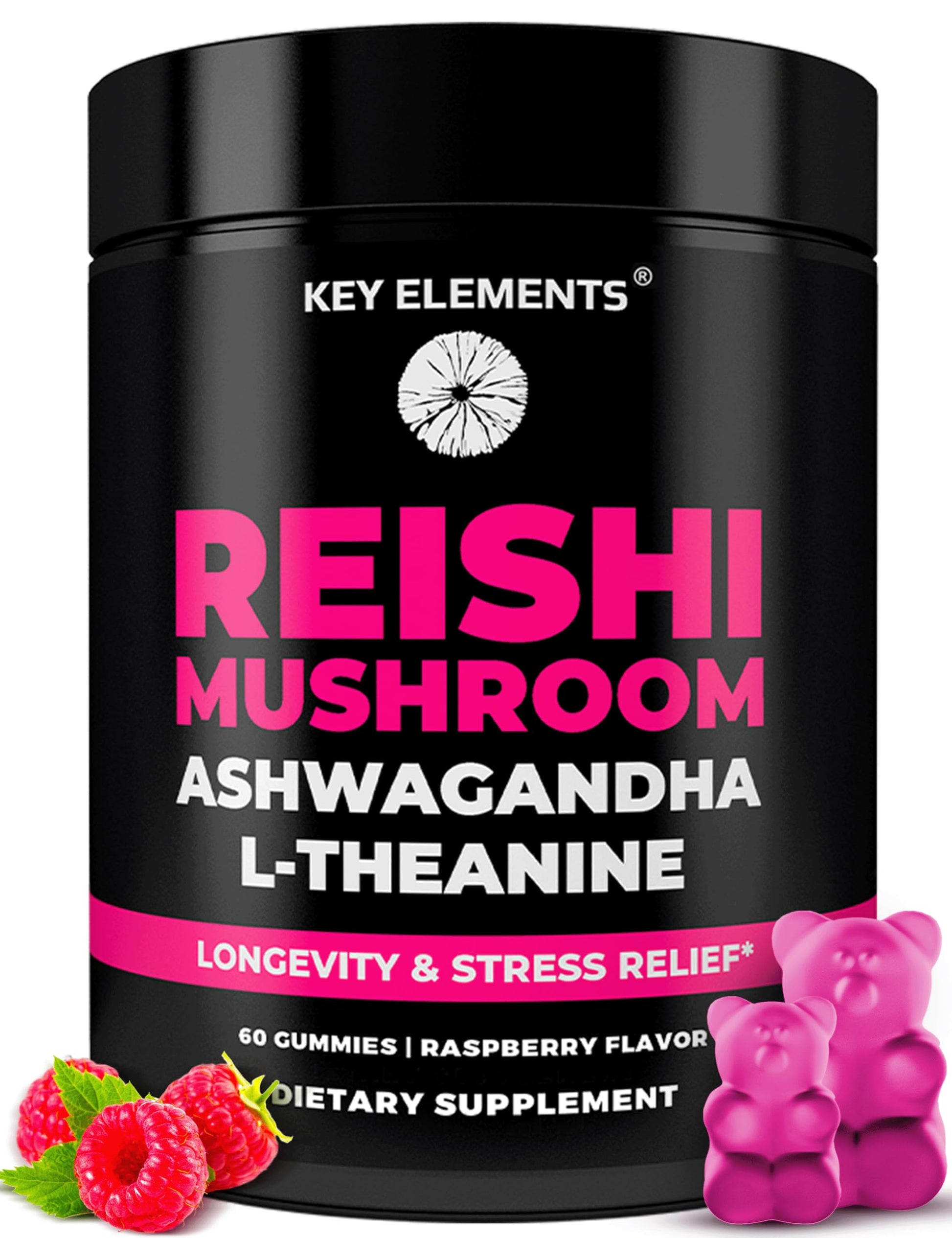 KEY ELEMENTS Natural Reishi Mushroom Gummies with L-Theanine & Ashwagandha, 60 Count