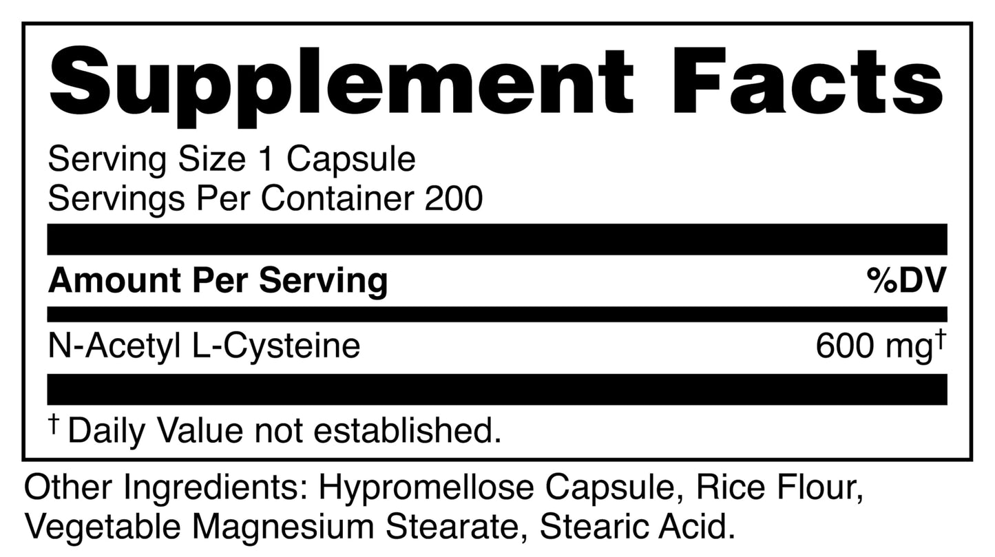 Bucked Up NAC Supplement (N-Acetyl Cysteine) 600mg Per Serving Essentials, 200 Capsules