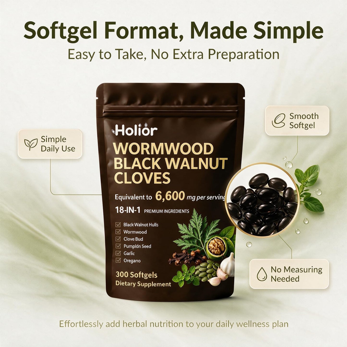 Holior Labs 18-in-1 Wormwood Black Walnut Cloves Softgels 300