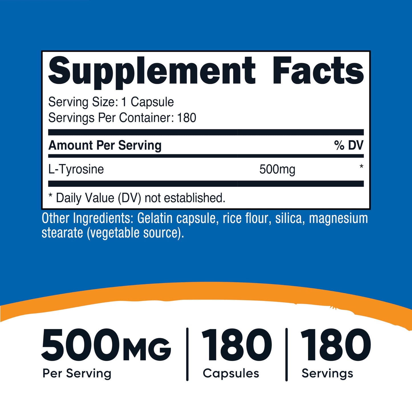 Nutricost L-Tyrosine 500mg Supplement Capsules, 180 Capsules