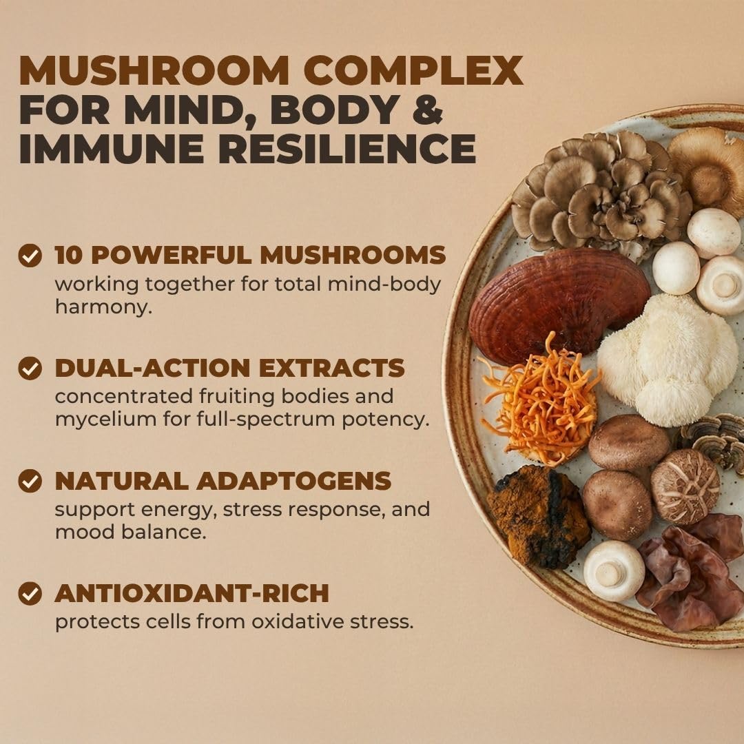 Vitalyra Health 10-in-1 Mushroom Supplement Complex Capsules, 60 Count