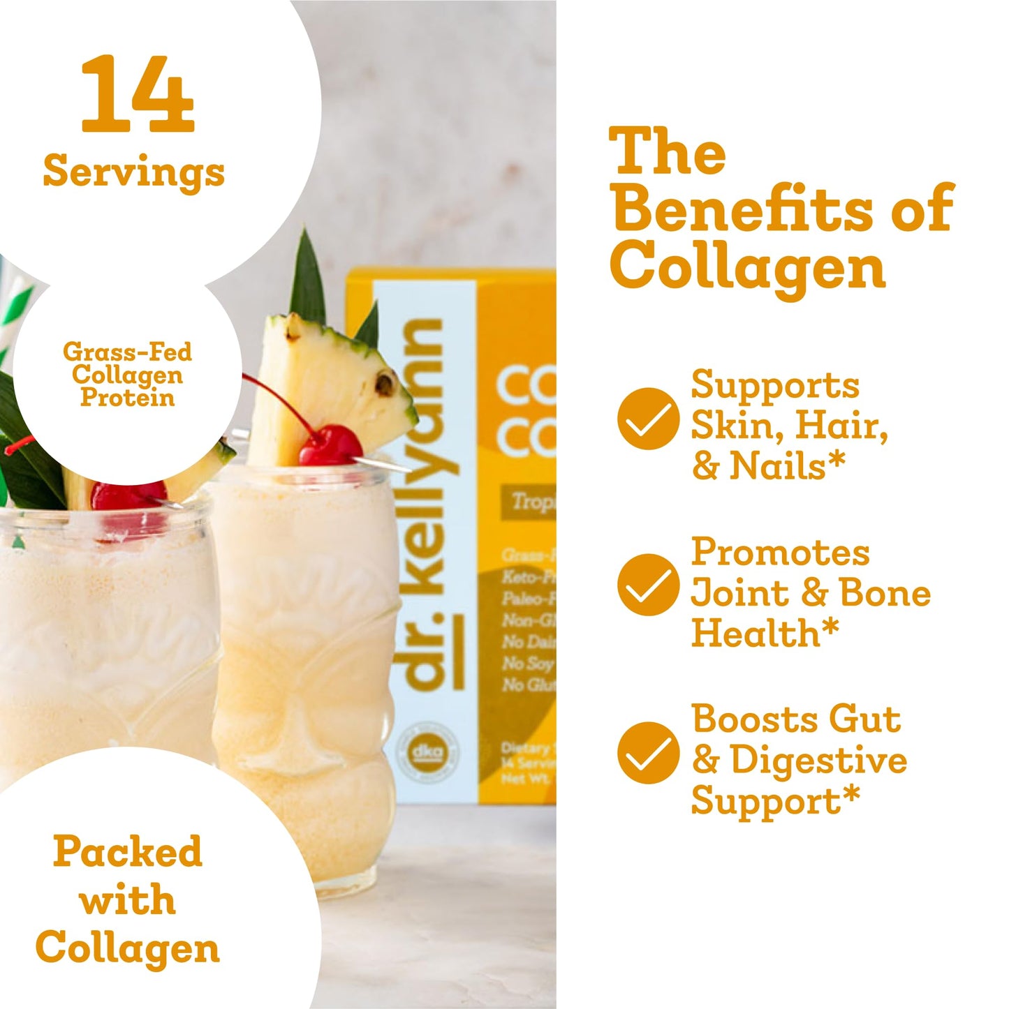 Dr. Kellyann Collagen Cooler Tropical Pina Colada Powder, 10.9 oz