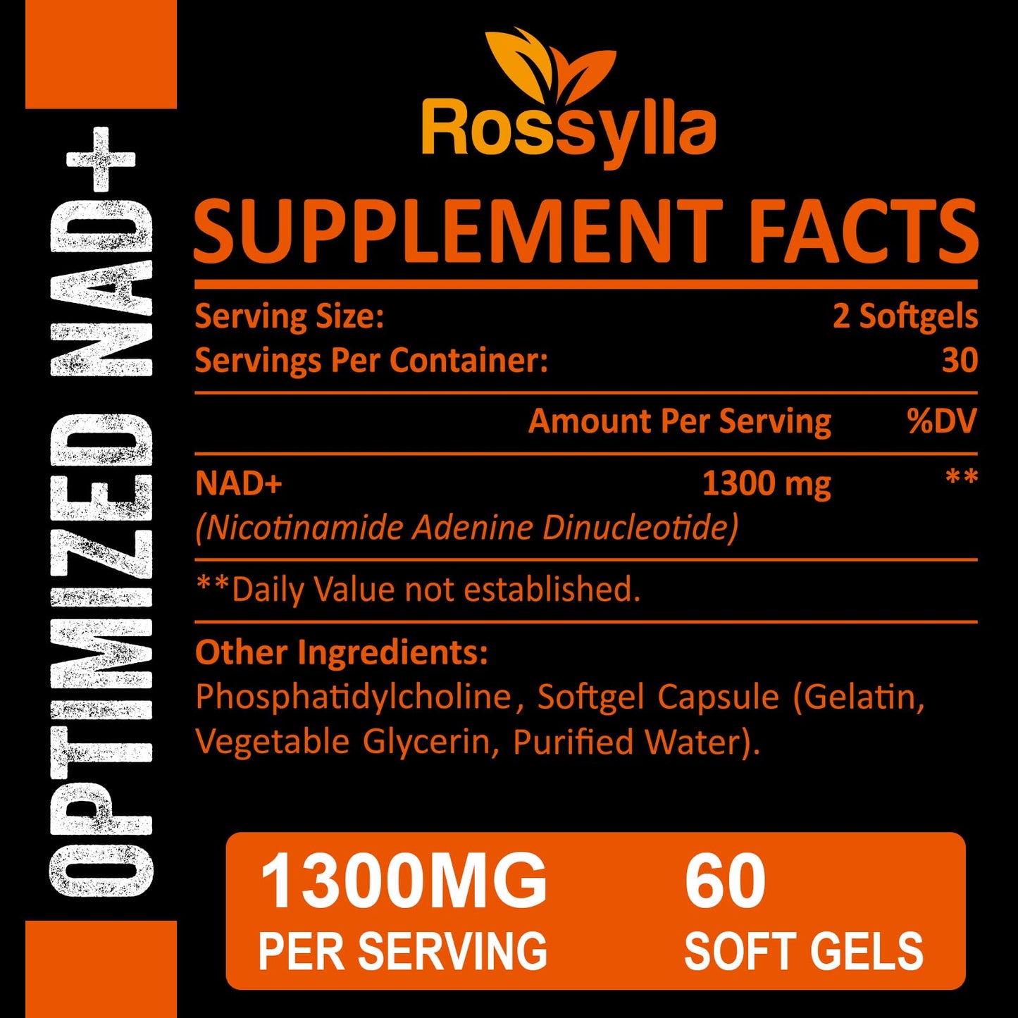 Rossylla Liposomal NAD+ Supplement 1300 mg Softgel, 60 Count