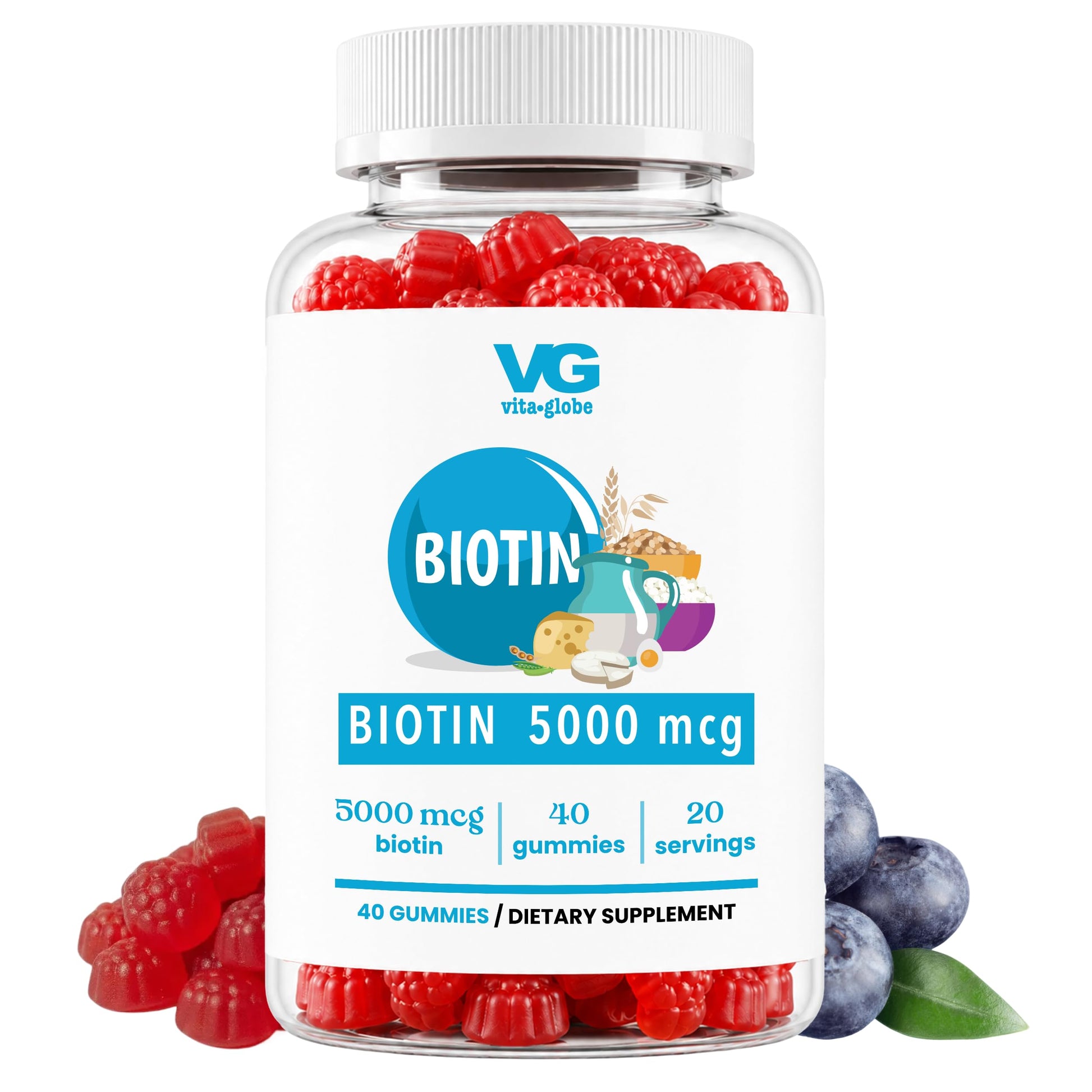 VITA GLOBE Biotin Gummies 5,000 mcg, 40 Count