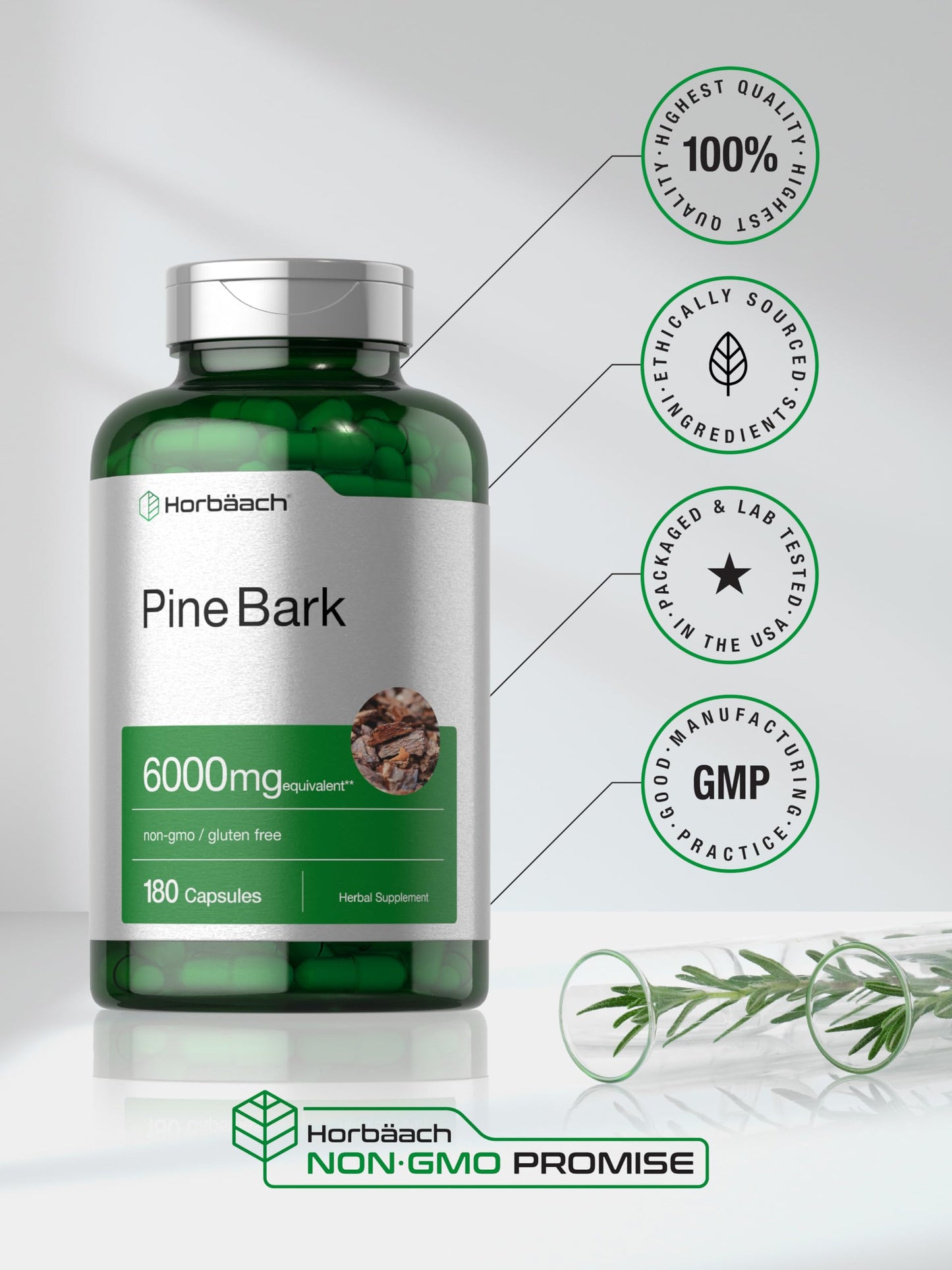 Horbäach Pine Bark Extract Capsules, 180 Capsules
