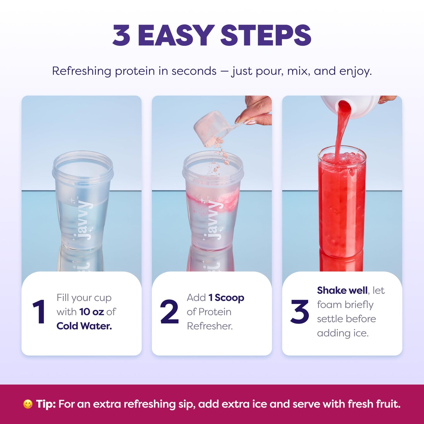 Javvy Clear Protein Powder with Clear Whey Protein, Strawberry Berry Acai, 13.2