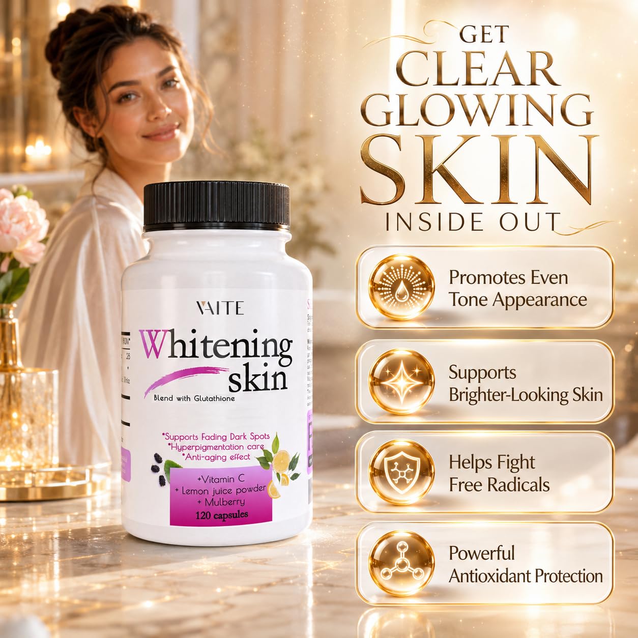 VAITE Glutathione Whitening Capsules, 120 Capsules