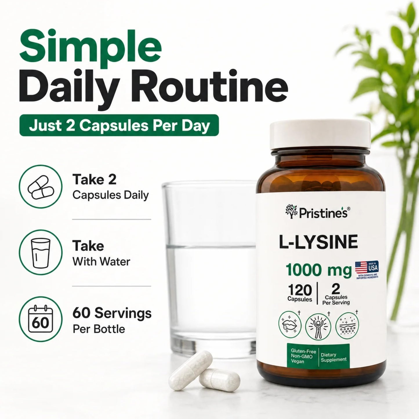 PRISTINE'S L-Lysine 1000mg 60 Capsules