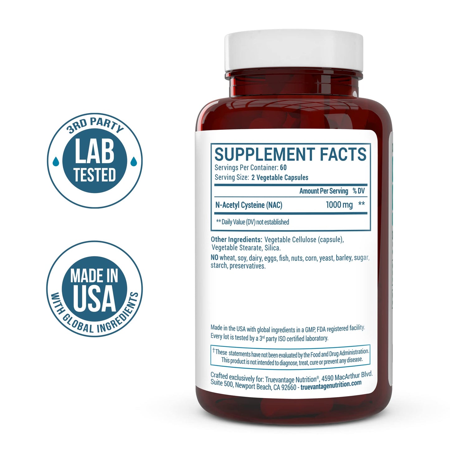 Truevantage Nutrition NAC 1000 mg Supplement Capsule 120 Count