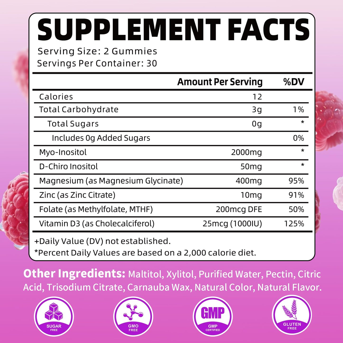 YUULAI Myo-Inositol & D-Chiro Inositol Gummies, 40:1 Ratio with Vitamin D3, Magnesium Glycinate, Folate & Zinc, Raspberry Flavor, 120 Gummies