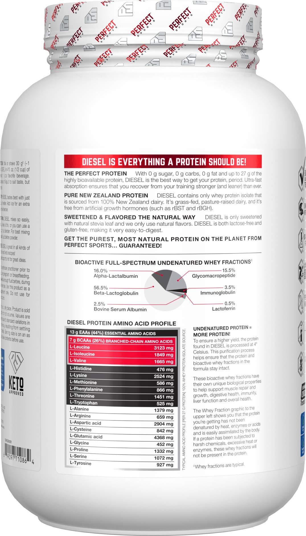 PERFECT SPORTS Diesel 100% New Zealand Whey Isolate Powder, Grass-Fed & Pasture Raised, Salted Caramel, 32 Servings