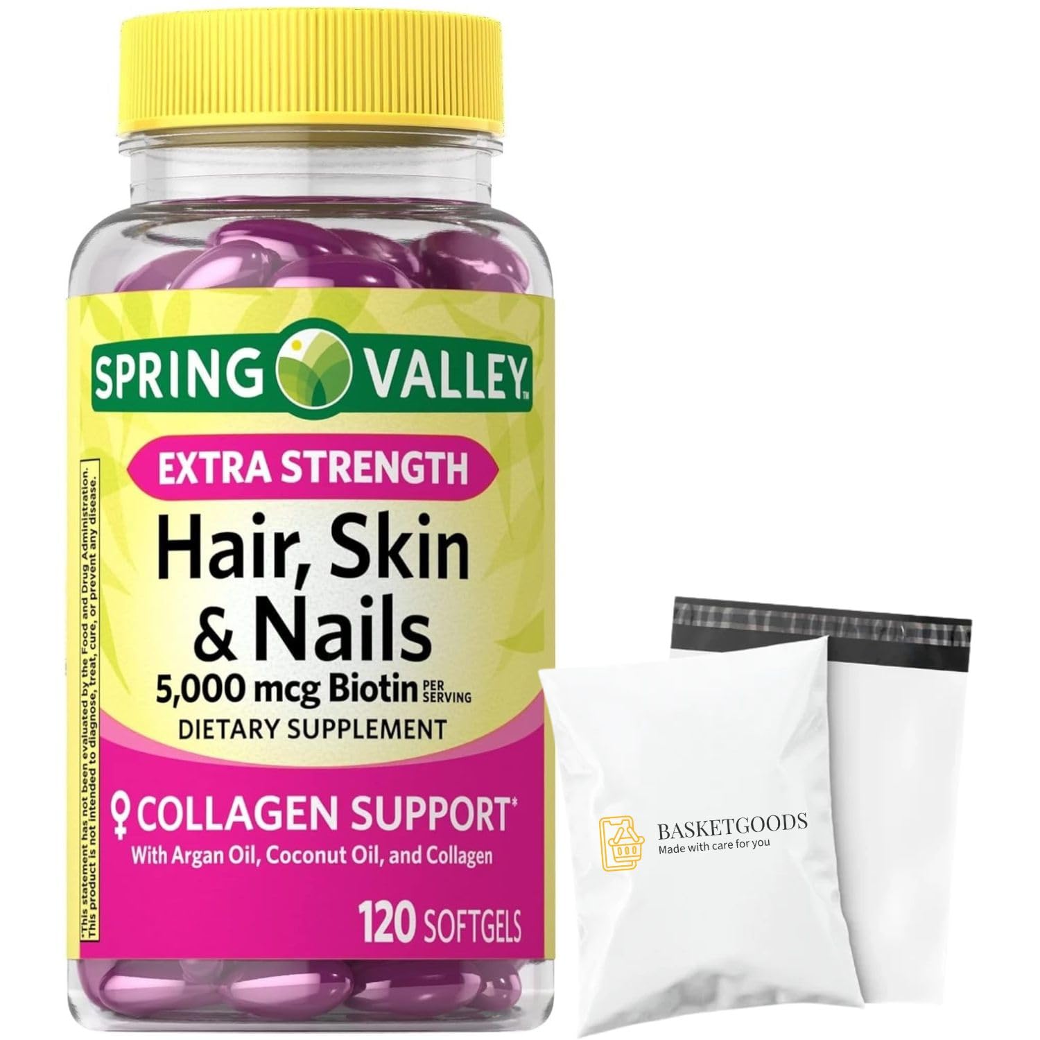 BASKETGOODS Hair, Skin, & Nails Collagen Support Softgels, 5000 mcg Biotin, 120 Count