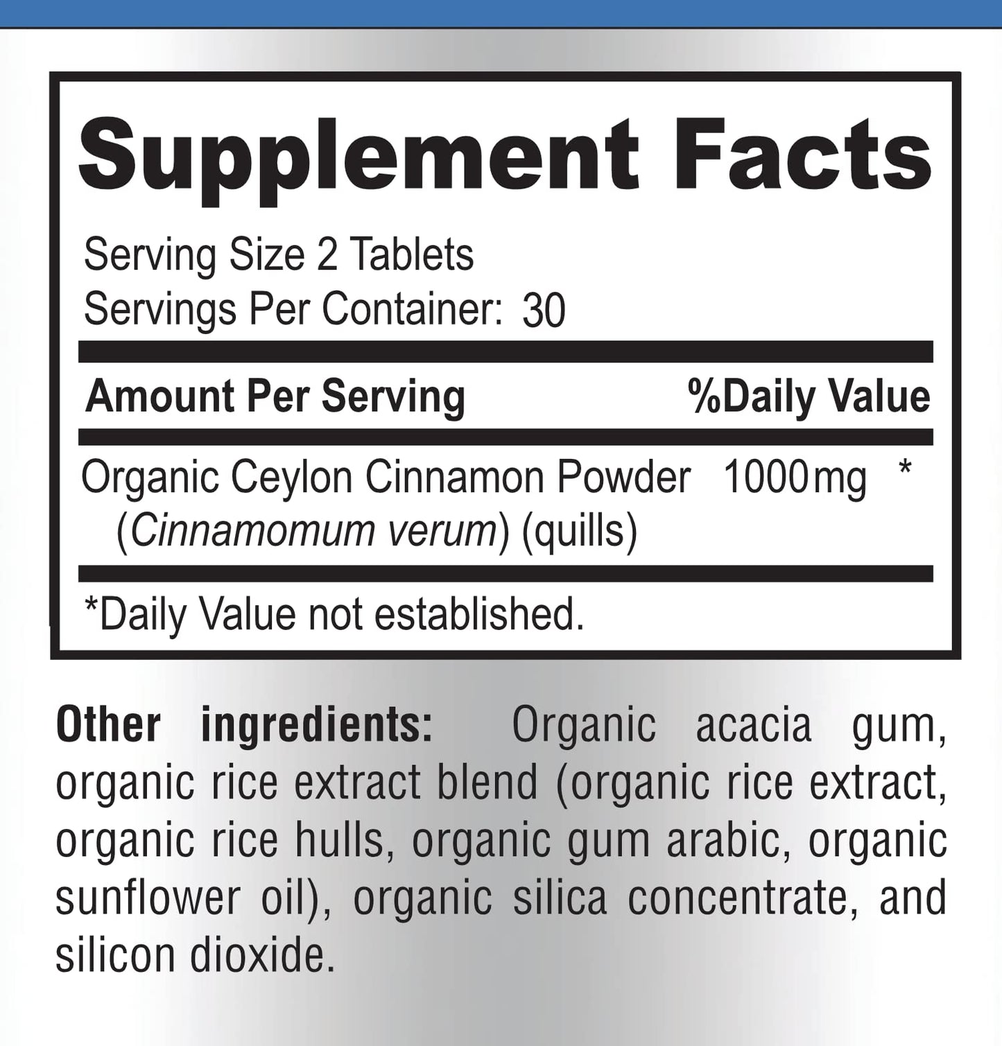 YUMMYVITE Organic Ceylon Cinnamon 1000mg per Serving Tablet, 60 Tablets