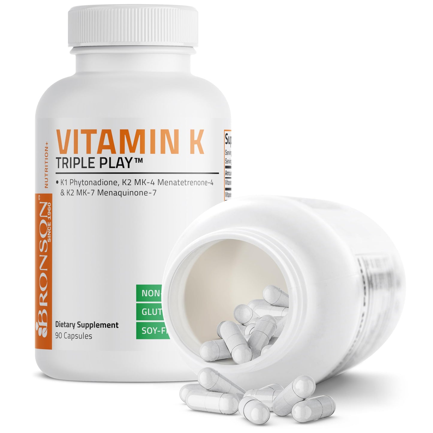 Bronson Vitamin K Triple Play Full Spectrum Complex Vitamin K Supplement 90 Capsules