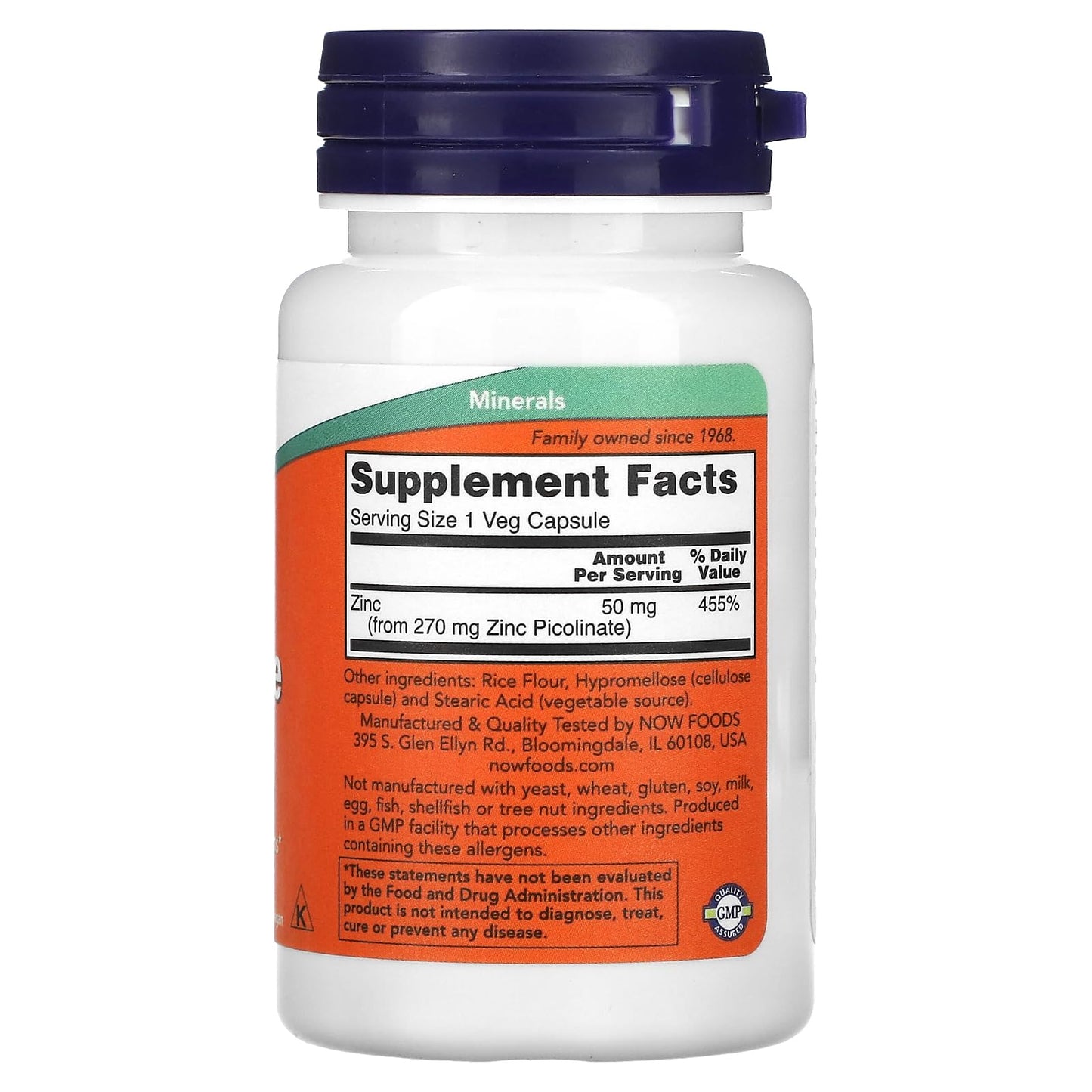 NOW Foods Zinc Picolinate 50 mg Capsule, 60 Capsules
