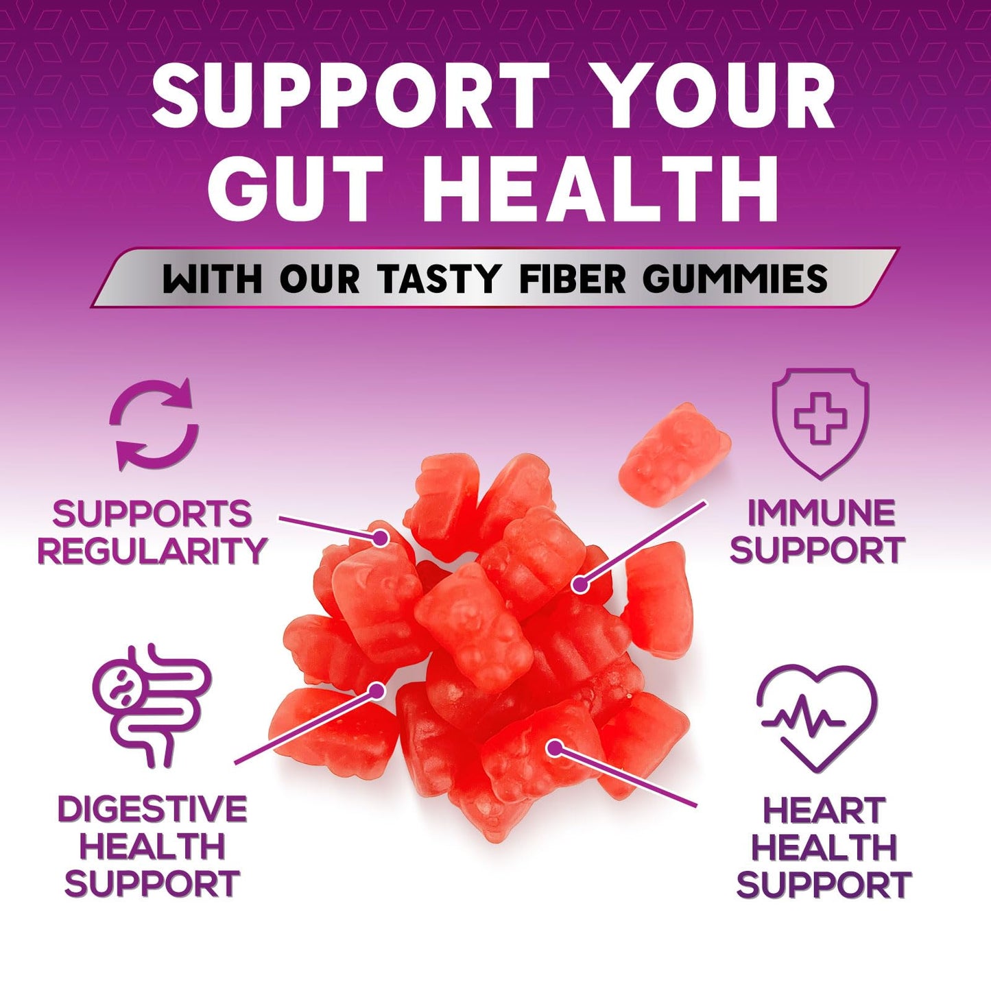 Nature's Nutrition Fiber Gummies for Adults, Soluble Fiber 4g Per Serving - Plant-Based Prebiotic Fiber Supplement for Digestive Health, Gut Health, & Regularity Support - Vegan Berry Flavor, 60 Gummies