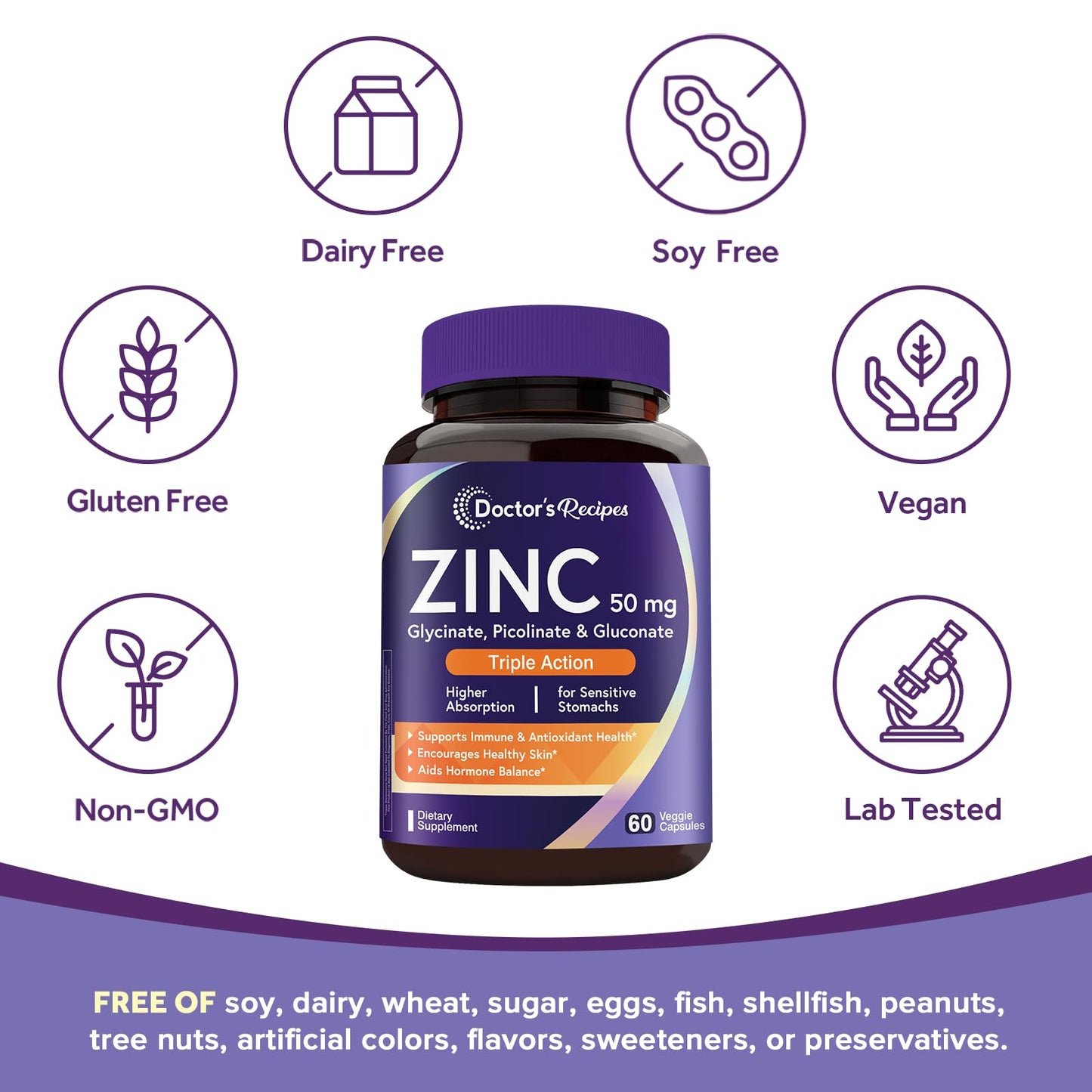Doctor's Recipes Zinc Supplement 50mg Capsule 60 Count