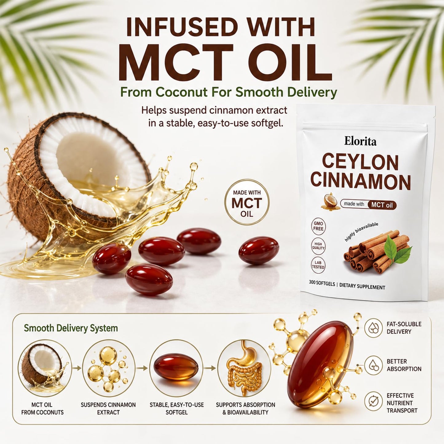 Menjint Elorita Ceylon Cinnamon Soft Gels, 300 Count